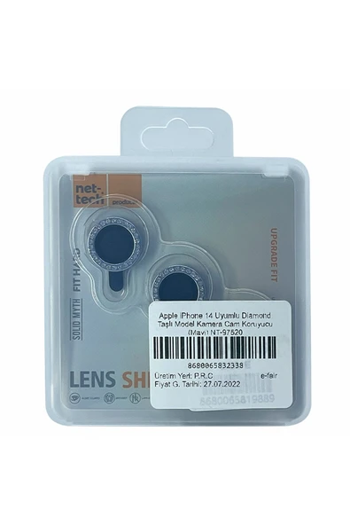 Nettech İphone 14 Uyumlu Diamond Taşlı Model Kamera Cam Koruyucu - Mavi - 2