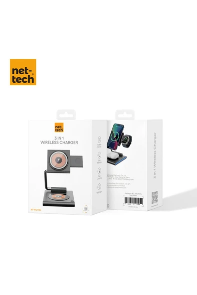 Nettech Nt-wch04 3in 1 15w Kablosuz Wireless Şarj - Gri - 6