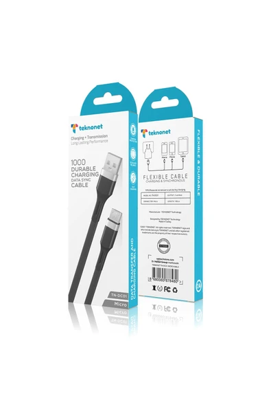 Teknonet TN-DC01 Plastik 100 Cm Micro Şarj ve Data Kablosu - Siyah - 2