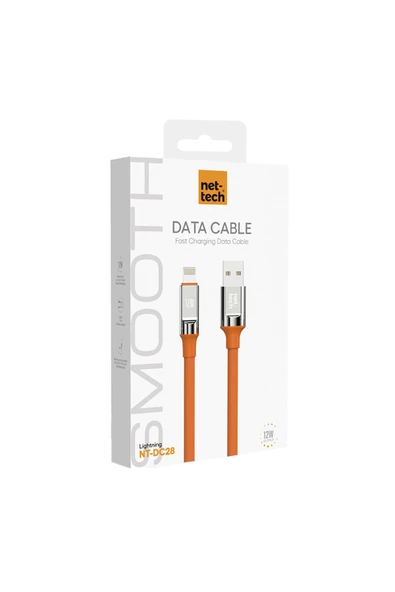 Nettech Nt-dc28 12w Plastik 100 Cm Lightning Şarj Ve Data Kablosu - Turuncu - 2