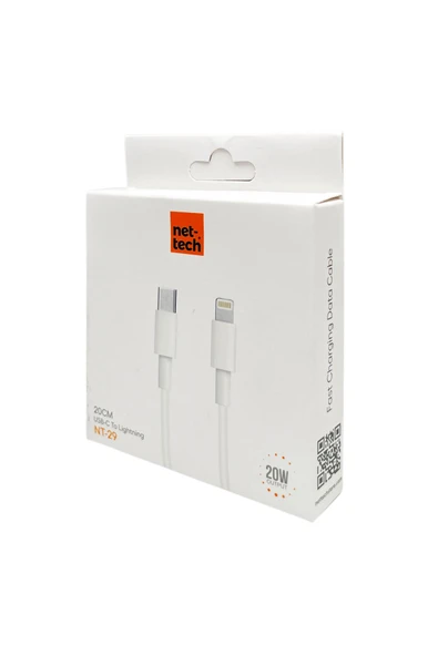 Nettech Nt-29 Plastik 20 Cm Type-c To Lightning Şarj Ve Data Kablosu - Beyaz - 2