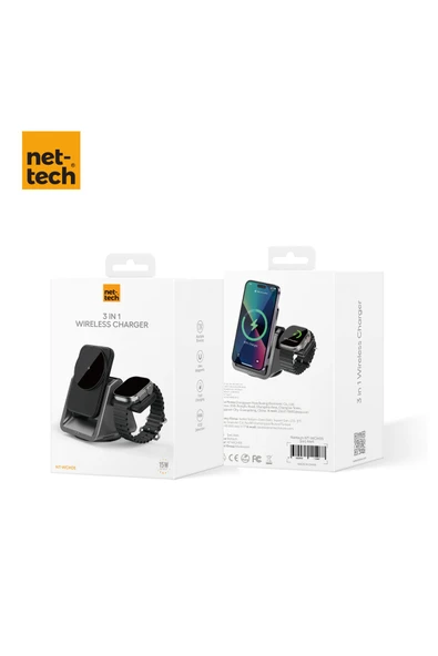 Nettech Nt-wch05 3 In 1 15w Kablosuz Wireless Şarj - Siyah - 4