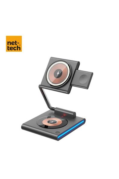 Nettech Nt-wch04 3in 1 15w Kablosuz Wireless Şarj - Gri - 1