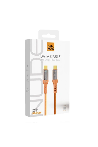 Nettech Nt-dc36 60w Plastik 100 Cm Type-c To Type-c Şarj Ve Data Kablosu - Turuncu - 2