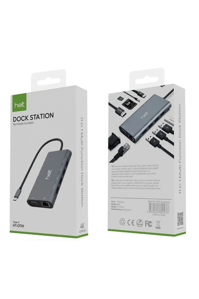 Helt HT-OT01 USB + Hdmı + Vga + Type-C + Jack + Ethernet + Sd Kart To Type-c Dönüştürücü  NT-100956 - 3