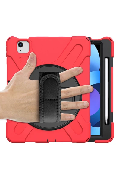 Nettech İpad Air 13 12.9 2024 Uyumlu Defender Zırhlı 360 Derece Sport Seri Tablet Arka Koruma - Kırmızı - 2