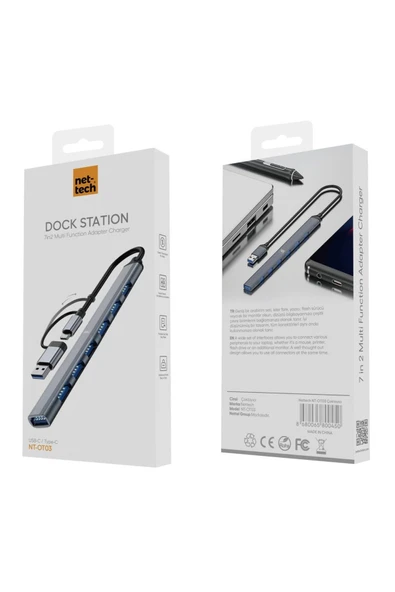 Nettech Nt-ot03 7 In 2 Usb Type-c Hub Adaptör Çoklayıcı Dock Station - 3
