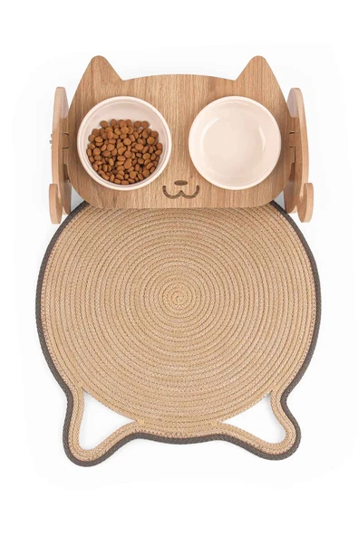 Jüt Kulaklı Yuvarlak Kedi Köpek Mama\Yatakönü Paspası, Hasır Kedi Matı 40*40 cm - 2