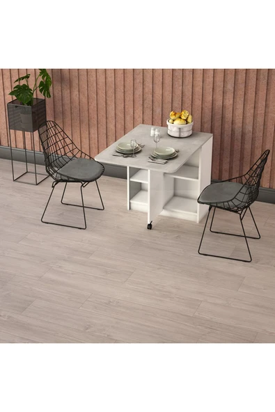 Asra Trend MDF Katlanır Mutfak Yemek Çalışma Masası, Beyaz-Retro Taş, 93×75×70 cm, KM-21 ürün görseli