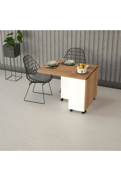Asra Trend MDF Katlanır Mutfak Yemek Çalışma Masası, Beyaz-Petra, 155×75×70 cm, KM-11 - Resim 2