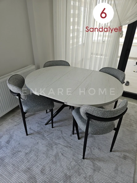 Enkare Oliva Masa Polo Sandalye Takımı - Yuvarlak Açılabilir Mdf Masa + 6 Sandalye - 5