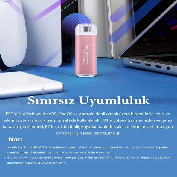 Transcend TS512GESD300C 512GB USB/Type-C 10Gbps 1050/950MB/s Taşınabilir Harici SSD - Mavi - 6
