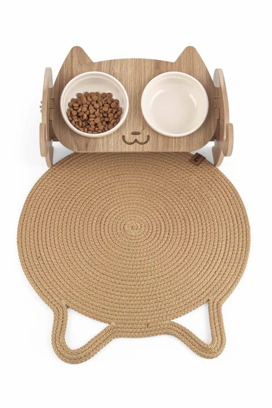 Jüt Kulaklı Yuvarlak Kedi Köpek Mama\Yatakönü Paspası, Hasır Kedi Matı 40*40 cm - 6