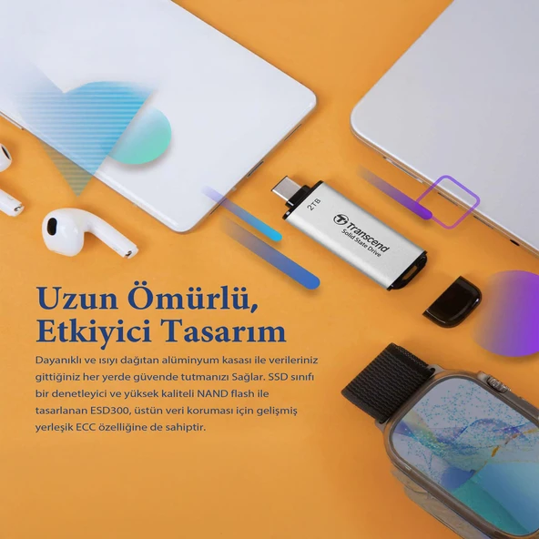 Transcend TS1TESD300C 1TB USB/Type-C 10Gbps 1050/950MB/s Taşınabilir Harici SSD - Mavi - 9