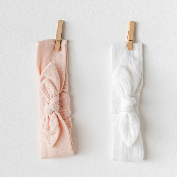 Andywawa AC25868 Müslin Home 2'Li Saç Bandı Pink White