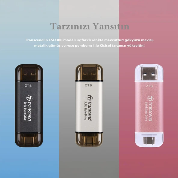 Transcend TS1TESD300C 1TB USB/Type-C 10Gbps 1050/950MB/s Taşınabilir Harici SSD - Mavi - 8