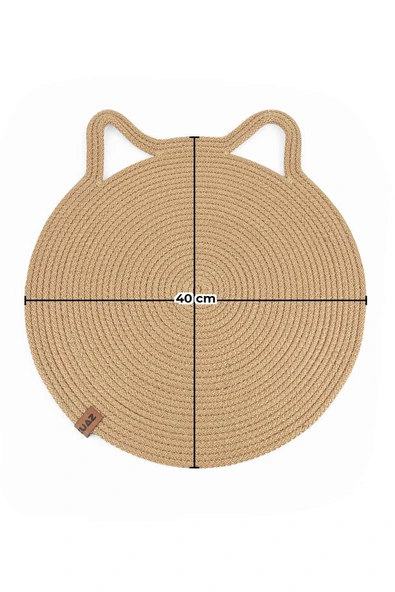 Jüt Kulaklı Yuvarlak Kedi Köpek Mama\Yatakönü Paspası, Hasır Kedi Matı 40*40 cm - 8