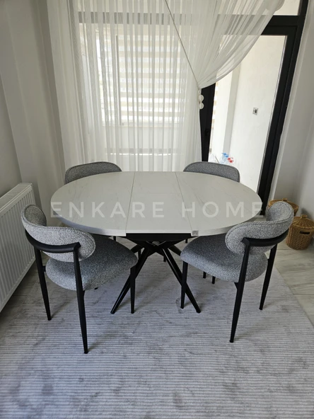 Enkare Oliva Masa Polo Sandalye Takımı - Yuvarlak Açılabilir Mdf Masa + 4 Sandalye