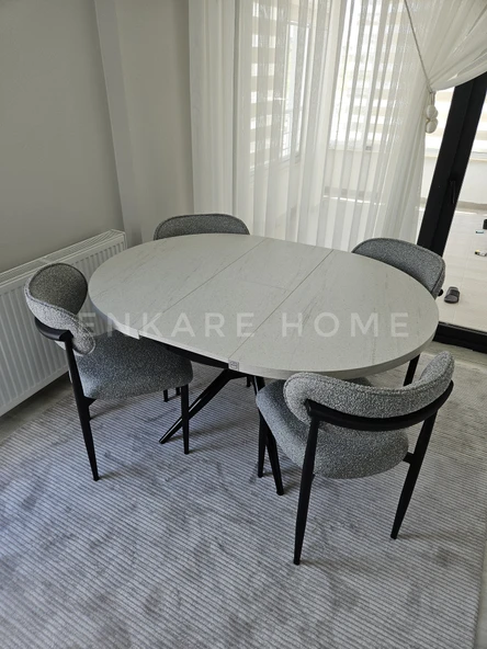Enkare Oliva Masa Polo Sandalye Takımı - Yuvarlak Açılabilir Mdf Masa + 4 Sandalye - 4