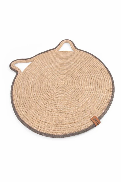 Jüt Kulaklı Yuvarlak Kedi Köpek Mama\Yatakönü Paspası, Hasır Kedi Matı 40*40 cm