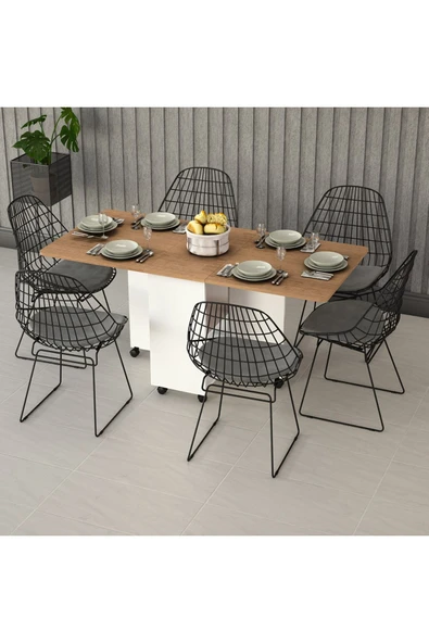 Asra Trend MDF Katlanır Mutfak Yemek Çalışma Masası, Beyaz-Petra, 155×75×70 cm, KM-11 ürün görseli