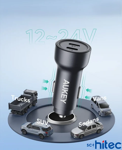 AUKEY 65W Type-C Çift Çıkışlı PD3.0 - Quick Charger3.0 Araç Şarj Aleti Başlığı 65W - 7