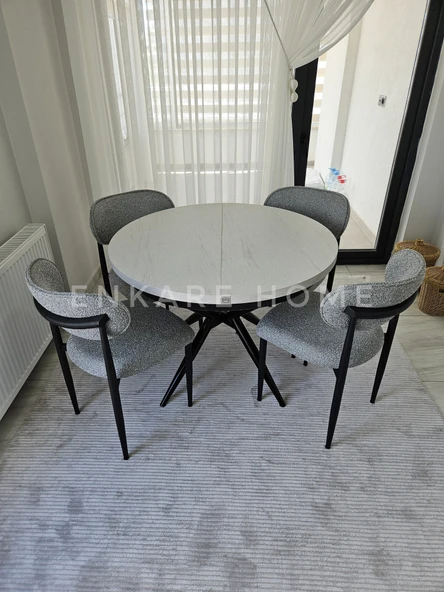 Enkare Oliva Masa Polo Sandalye Takımı - Yuvarlak Açılabilir Mdf Masa + 4 Sandalye - 2