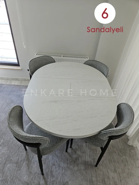 Enkare Oliva Masa Polo Sandalye Takımı - Yuvarlak Açılabilir Mdf Masa + 6 Sandalye - 6