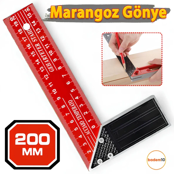 200 mm 20 cm Alüminyum Marangoz Gönye Metal Gövde Açılı Ölçüm Cetveli Ahşap İnşaat Hassas Gönye