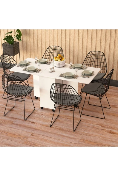 Asra Trend MDF Katlanır Mutfak Yemek Çalışma Masası, Beyaz, 155×75×70 cm, KM-12 ürün görseli