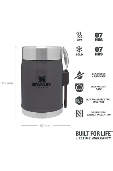 Stanley Klasik Kaşıklı Koyu Gri 0.40 lt Çelik Yemek Termosu - 2