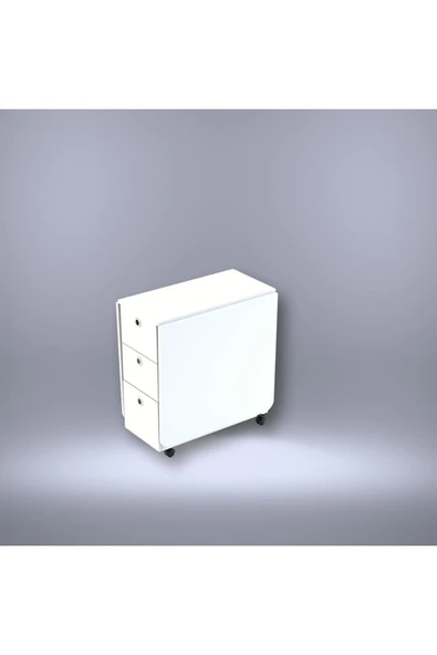 Asra Trend MDF Katlanır Mutfak Yemek Çalışma Masası, 3 Çekmeceli, Beyaz, KM-100 - Resim 4