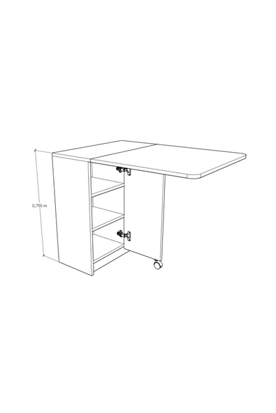 Asra Trend MDF Katlanır Mutfak Yemek Çalışma Masası, Beyaz-Afrika Ceviz, 93×75×70 cm, KM-20 - Resim 4