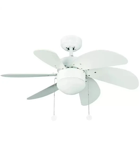 Vanti 60W E27 6 Kanatlı Avizeli Beyaz Ahşap Tavan Vantilatörü KCF281
