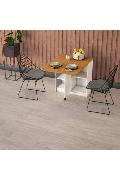 Asra Trend MDF Katlanır Mutfak Yemek Çalışma Masası, Beyaz-Afrika Ceviz, 93×75×70 cm, KM-20 ürün görseli