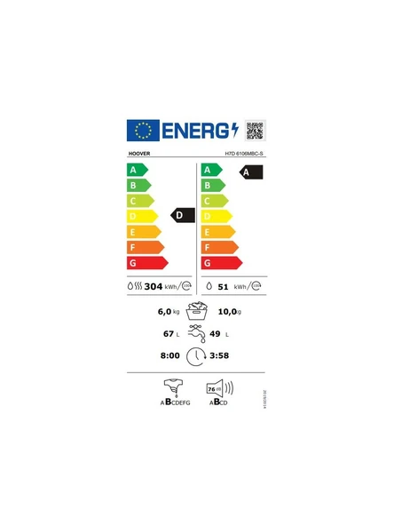Hoover H7D 6106MBC-S 1600 Devir 10 / 6 kg Kurutmalı Çamaşır Makinesi - 5