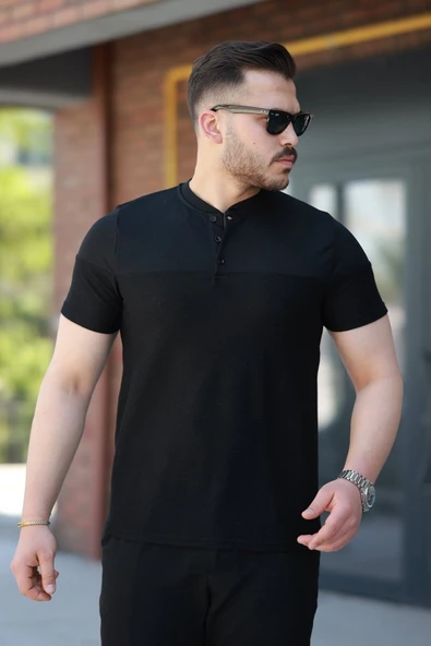 Erkek Hakim Yakalı Kısa Kollu Pamuklu T-shirt - 1