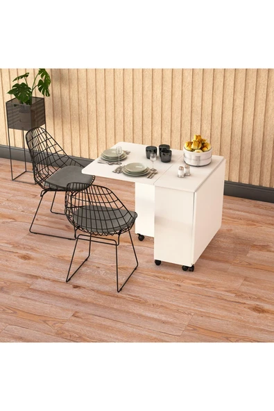 Asra Trend MDF Katlanır Mutfak Yemek Çalışma Masası, Beyaz, 155×75×70 cm, KM-12 - Resim 2