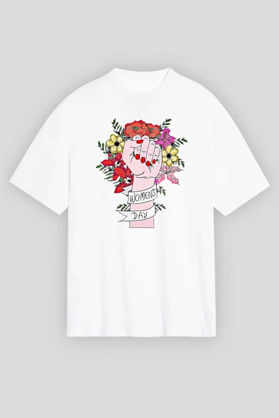 8 Mart Dünya Kadınlar Günü İçin Özel Baskılı T-shirt - Beyaz