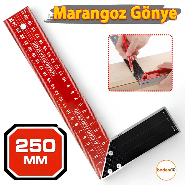 250 mm 25 cm Alüminyum Marangoz Gönye Metal Gövde Açılı Ölçüm Cetveli Ahşap İnşaat Hassas Gönye