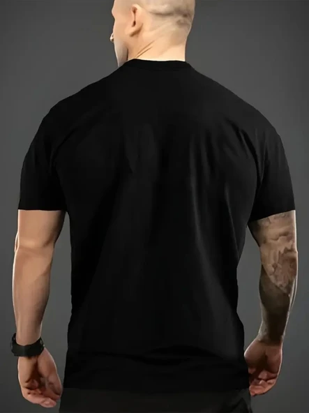 Baskılı Oversize Bisiklet Yaka T-shirt - Siyah - 4