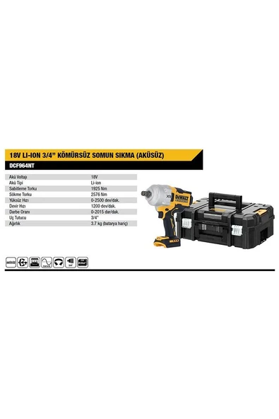 Dewalt DCF964NT 18V 3/4'' Profesyonel Somun Sıkma 1925Nm (Aküsüz) - 6