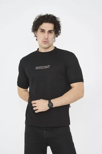 Unisex Bisiklet Yaka Slim Fit T-Shirt- Siyah - 3