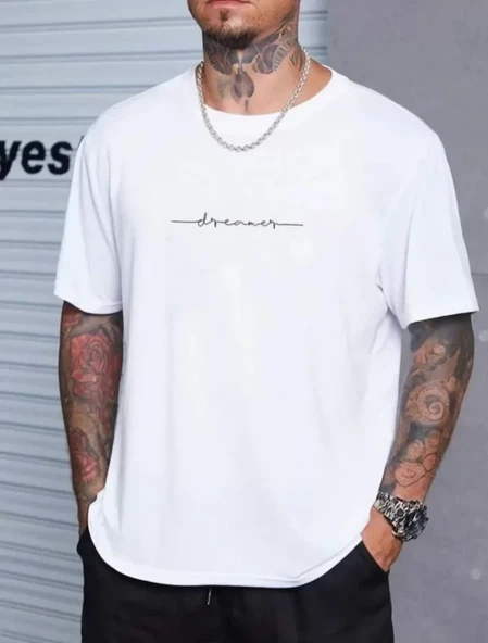 Unisex Baskılı Oversize T-Shirt - Beyaz - 1