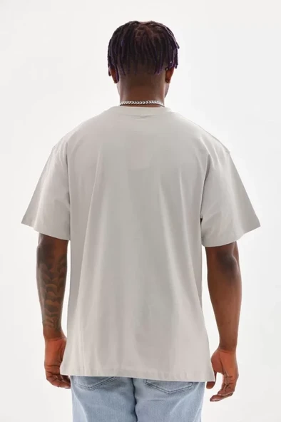 Unisex Baskılı Oversize T-Shirt - Gri - 2