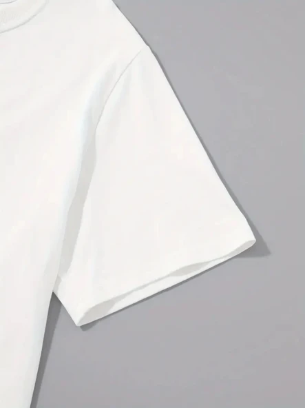 Baskılı Oversize Bisiklet Yaka T-shirt - Beyaz - 2