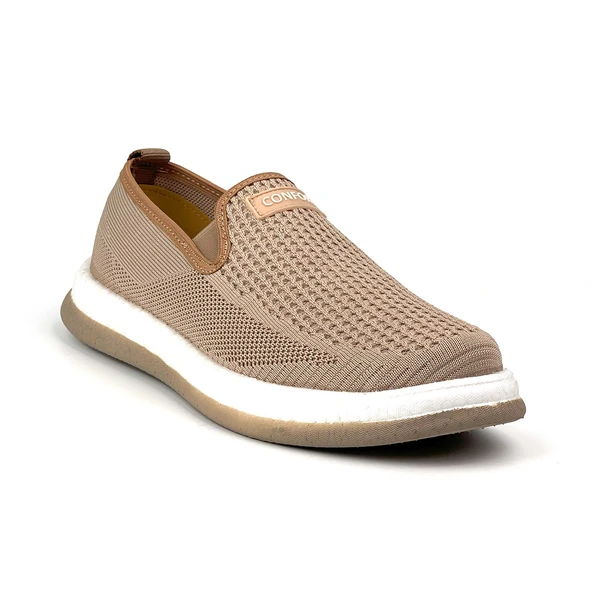 Erkek Bej Çok Hafif Triko Bağcıksız Esnek Hafif Günlük Casual Sneaker Spor Ayakkabı ürün görseli 1