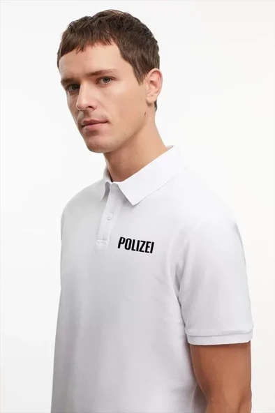 Yakası Düğmeli Yakalı Pike Baskılı T-Shirt - Beyaz - 2
