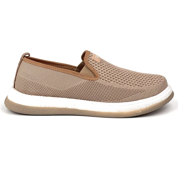 Erkek Bej Çok Hafif Triko Bağcıksız Esnek Hafif Günlük Casual Sneaker Spor Ayakkabı - Resim 2