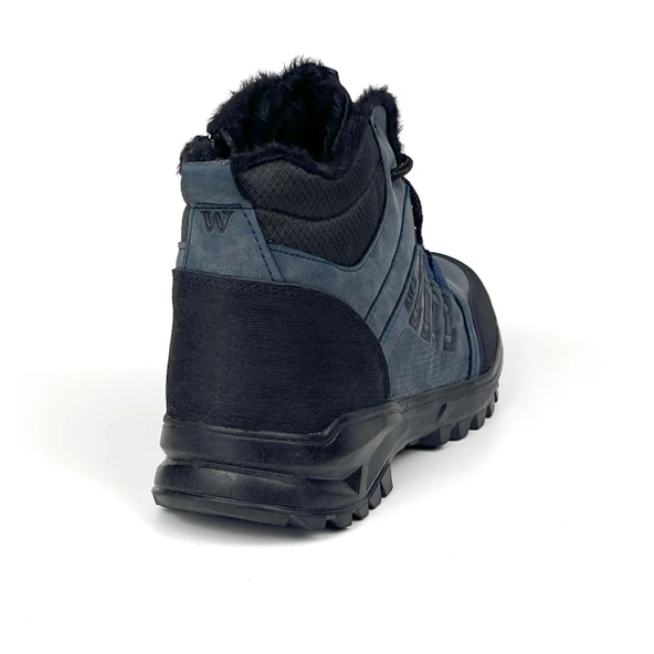 Erkek Lacivert Fermuarlı Bağcıklı Outdoor Suya Soğuğa Dayanıklı Rahat İçi Kürklü Trekking Kışlık Bot - 3